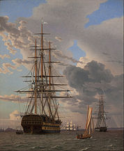 The Russian Ship of the Line "Asow" and a Frigate at Anchor in the Roads of Elsinore (1828)