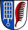 Gemeinde Nordheim a.Main Gespalten von Blau und Silber; vorne ein senkrecht stehender silberner Rost, hinten ein roter Palmzweig.