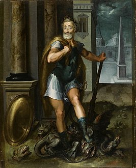 Henry IV of France, as Hercules vanquishing the Lernaean Hydra (i.e. the Catholic League), by Toussaint Dubreuil, c. 1600. Louvre Museum