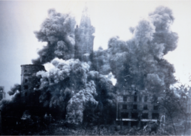 Demolition of the castle tower with explosives, 1959