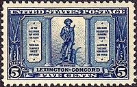 Daniel Chester French's The Minute Man depicted on US Postage Stamp, 1925 Issue, 5¢