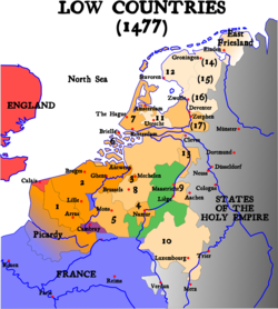 The Burgundian Netherlands at the end of Charles the Bold's reign (1477)