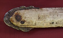 Inuit lance head made from narwhal tusk with a meteorite-iron point