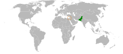 Map indicating locations of Pakistan and Palestine