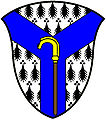 a pairle or pall—Ermine; a pairle azure charged with the crosier of St Fillan proper—Dewar, Canada* (Scots coat)
