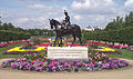 An equestrian statue of Queen Elizabeth II on the grounds of the Saskatchewan Legislative Building