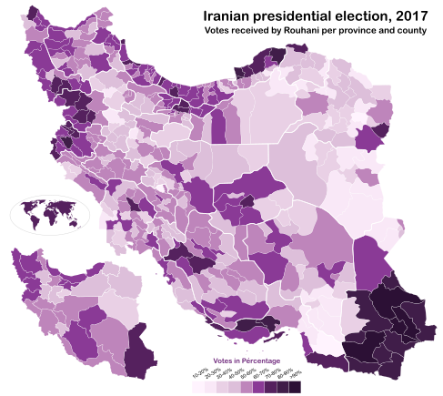 Votes received by Rouhani per province and county