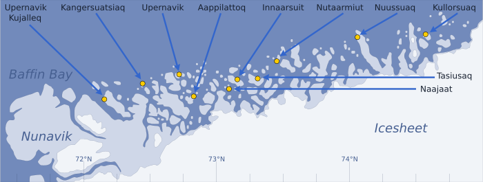 Sketch map of the Upernavik Archipelago on the Baffin Bay coast of northwestern Greenland