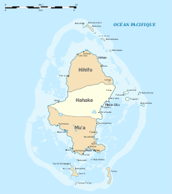Map of Wallis Island showing the 3 districts: Hahake is located in the middle