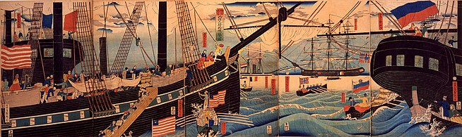Foreign ships in Yokohama harbor in 1861