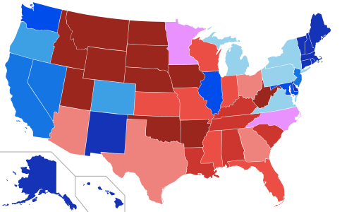 House seats by party holding majority in state