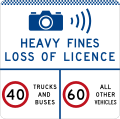 (G6-329-3) Speed Camera (Heavy Fines Loss of Licence) (Speed Limits per Category) (used in New South Wales)