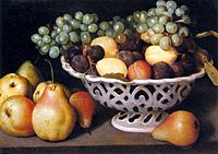 Fede Galizia, (1578–1630), Maiolica Basket of Fruit (c. 1610), private collection