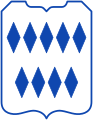 In Silber (Weiß) neun 5:4 balkenweise gestellte und auf der Spitze stehende blaue Rauten (Borghorst in Westfalen)