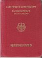 Front cover of a machine-readable, non-biometric German passport (with "European Community" wording on top) issued from 1988 until the early-2000s