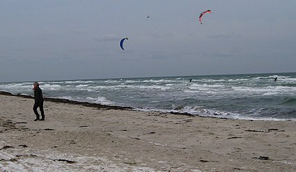 Winter kite-surfing at Grenaa Beach