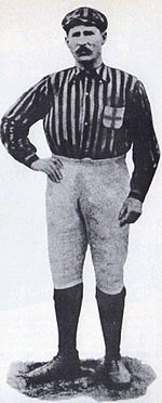A black-and-white picture of Herbert Kilpin, the first captain of AC Milan