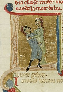 A lady holding a man in her arms