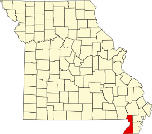 Map of Missouri highlighting Dunklin County