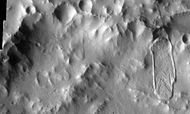 Montevallo crater, as seen by THEMIS. Image shows a landslide on the north rim.
