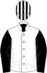 White, black sleeves, striped cap