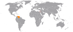 Map indicating locations of Palestine and Venezuela