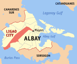 Map of Albay with Ligao highlighted