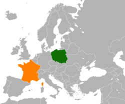 Map indicating locations of Poland and France