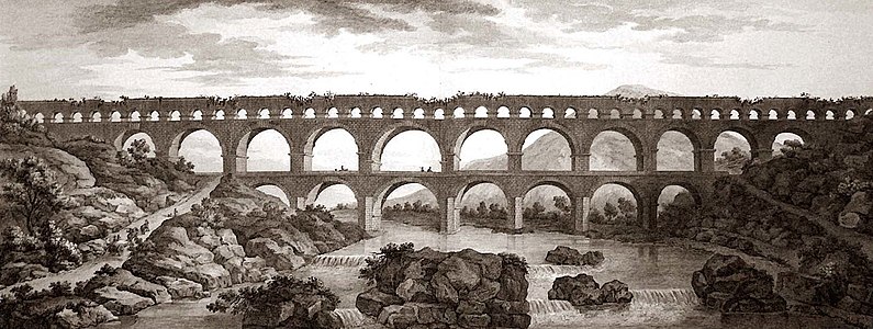 Vue générale du Pont du Gard (1804) from the book Antiquités de la France (1788)