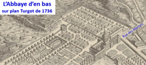 Die Abbaye d'en bas und ihre Gärten auf dem Plan von Turgot von 1736.
