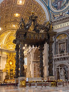 Baroque Solomonic Composite columns of St. Peter's Baldachin, St. Peter's Basilica, Vatican City, by Gian Lorenzo Bernini, 1623–1634