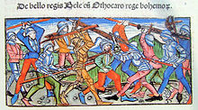 A depiction of the Battle of Kroissenbrunn in the chronicle of János Thuróczy