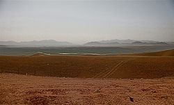 The now closed Georgian ISAF Combat Outpost Shukvani in Helmand province, Afghanistan, which sits on a plateau overlooking the city of Sangin.