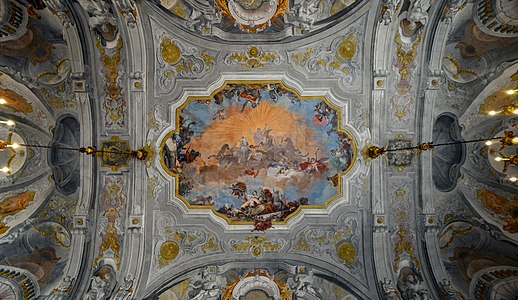 The Chariot of Apollo fresco on the ceiling of the ballroom, by Giovanni Battista Crosato (1753)