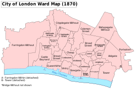 A map of the wards of the City as they were in the late 19th century.