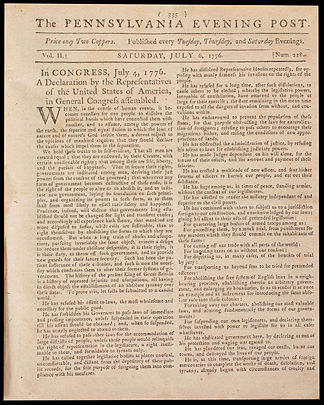 First newspaper printing of the Declaration of Independence, Pennsylvania Evening Post (1776)