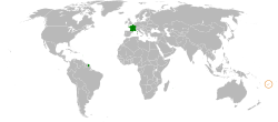 Map indicating locations of France and Fiji