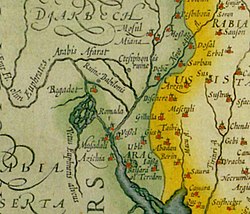 Baghdad (Begadet) on a 1636 map created by Jodocus Hondius
