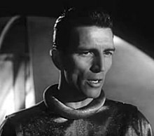 Still frame from the trailer for the 1951 film The Day the Earth Stood Still, showing the character Klaatu
