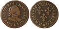 A 1614 copper double tournois from France