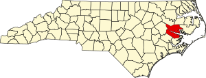 Map of North Carolina highlighting Beaufort County