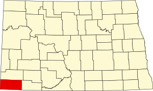 Map of North Dakota highlighting Bowman County