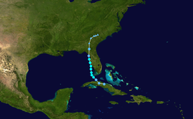 A small storm forms off the coast of Cuba and continues northward before making landfall in Florida as a tropical storm.