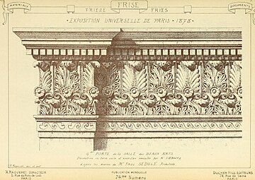 Neoclassical terracotta and enamel acanthuses of the door of the fine art hall of the Exposition Universelle of 1878, Paris, by Paul Sedille, 1878