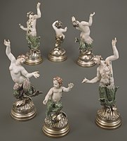 Set of mermaids and mermen, silver bases, 1750–55