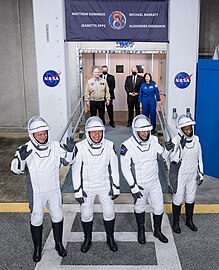 Crew-8 astronauts at the Operations and Checkout Building