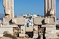 View through Portara on the peninsula Palátia towards Chora of Naxos