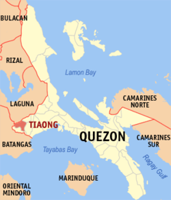Map of Quezon with Tiaong highlighted