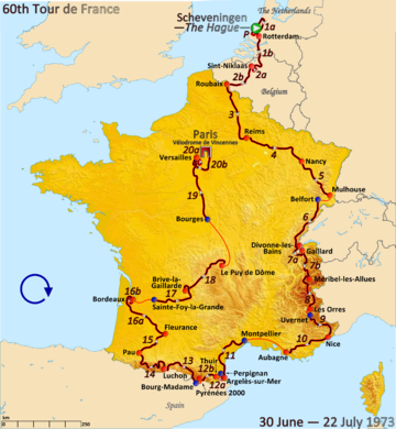 Route of the 1973 Tour de France