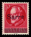 Nach Abtrennung der bayerischen Saarpfalz: Briefmarke des Saargebiets aus dem Jahr 1920 mit Aufdruck „Sarre“ auf bayerischer Marke der Ausgabe von 1914
